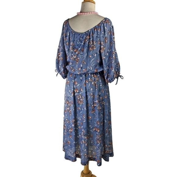 Vintage Dress Blue Floral w Easy Fit Blouson Top Full Sleeves Size 14 - Hey Viv - Picture 2 of 5